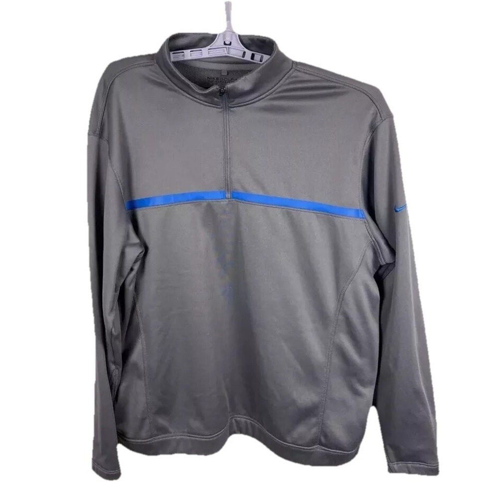 Nike Golf Tour Performance 1/4 zip XL Grey Blue Casual Therma-Fit Tiger Woods
